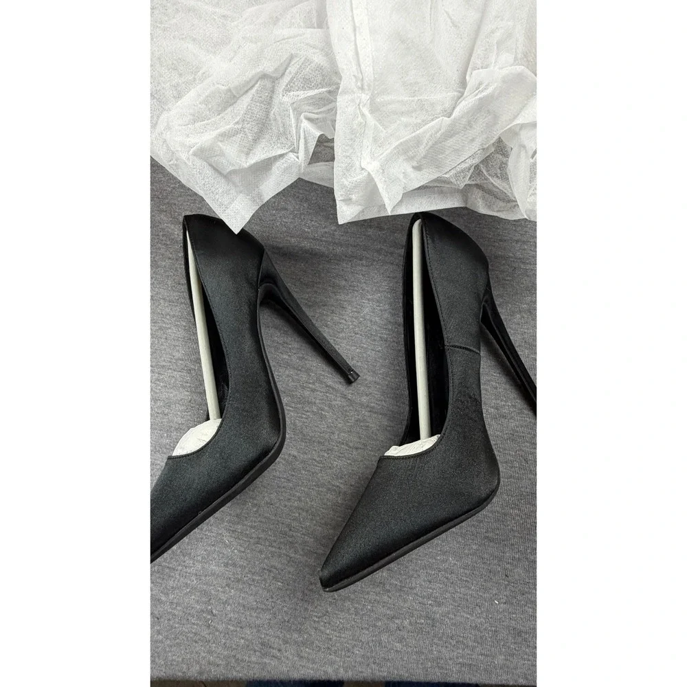 Elisabet Tang Women Black Satin Pointed Toe Stiletto High Heel Pump TE016 Size 6